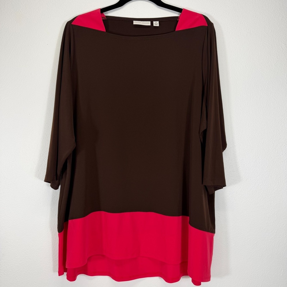 Susan Graver Liquid Knit Color-block Tunic Brown Magenta Plus Size 2X